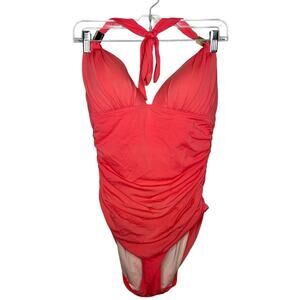 VICTORIA’S SECRET / coral salmon pink halter one piece swimsuit / L